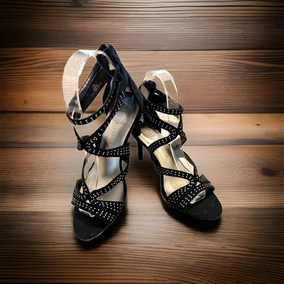 MARKS & SPENCER Black Sueded Leather, High-Heeled, Gladiator Sandals, Size 3.5 - Image 1 of 4