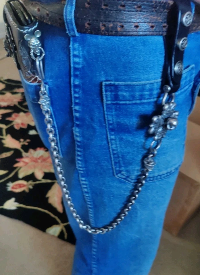 Cartera de cuero Stop Light Cross cadena maya plata de ley con corazones salvajes Foto 4 de 4