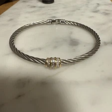 Charriol Classic Cable 18K Gold Diamond Bracelet Bangle 7"