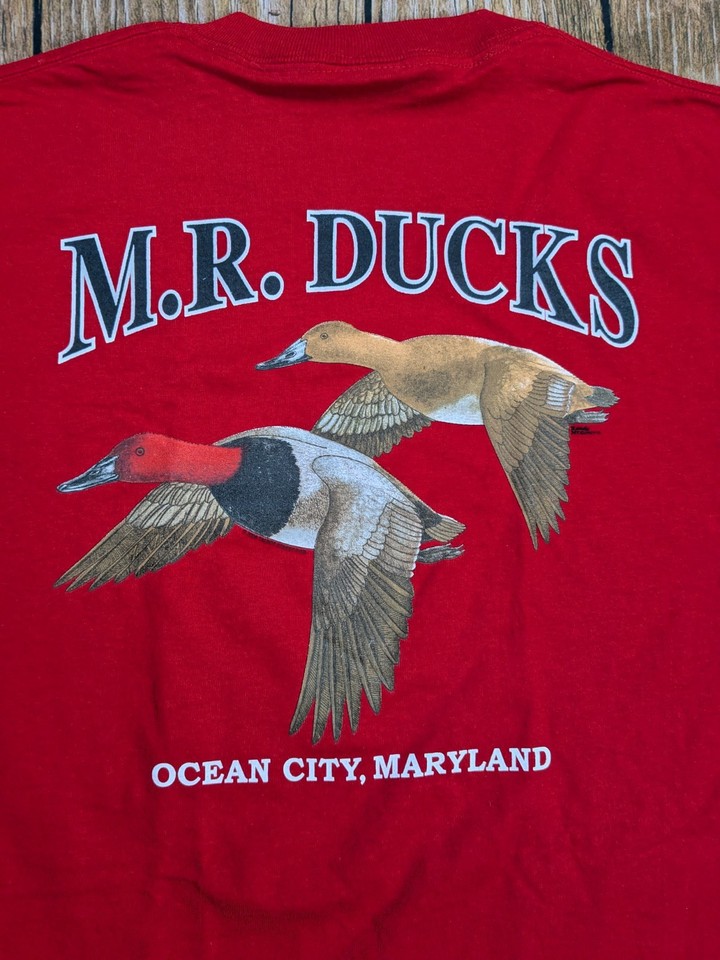 M R Ducks Rugby Top New NWT 2006 Mr Ducks Maryland Duck Pocket T Shirt Red Size Large M.R ...