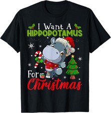 I Want A Hippopotamus For Christmas Shirt Hippo Candy Santa T-Shirt