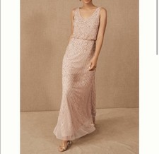 BHLDN Blaise Beaded Blush Taupe Maxi Dress NWT Size 10 Bridesmaid Wedding