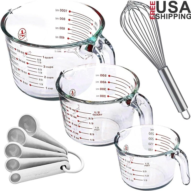 Borosilicate Glass Measuring Set Heat Resistant Easy Pour Durable Kitchen Tools