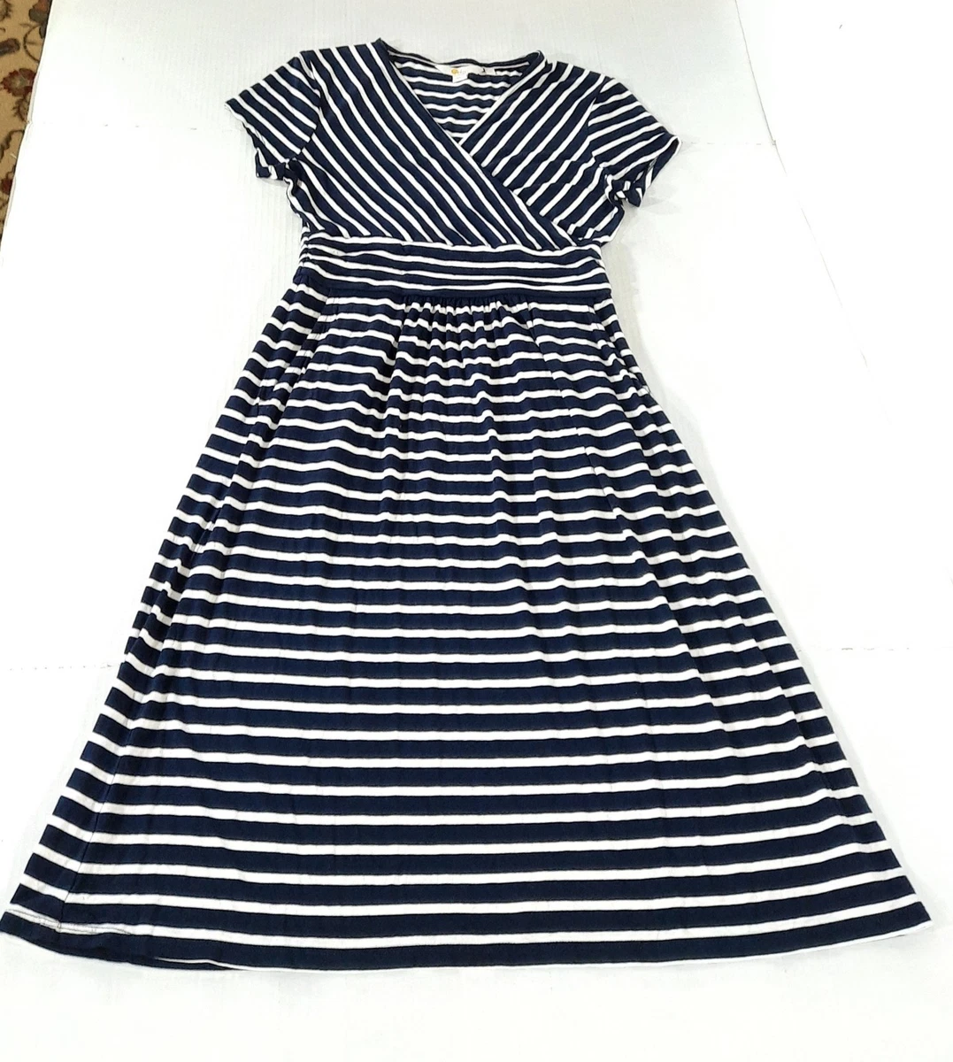 knee length dresses for ladies Ora Linen Blend Shirt Dress-Navy Ivory Stripe