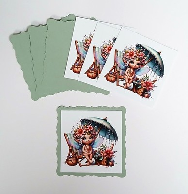 Pixie at beach summer theme   Set of 4 images and mats card making and more