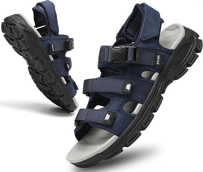 Men's Hiking Sandals Outdoor Sports Summer Beach Fisherman Leather Sandal Adjust