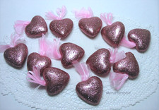 2" Pink Glitter Heart Ornaments Set of 12 Valentine's Day - NEW