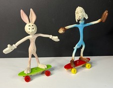Rare Vintage 1970’s Bendable Rabbit Dog With Skateboard Toys Made In Hong Kong