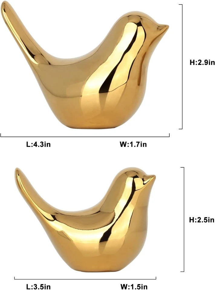 Juego de estatuas de pájaros dorados - Acentos modernos de decoración del hogar para estante y Foto 2 de 4