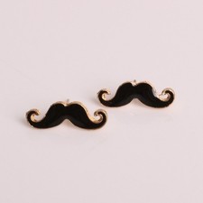1 Pair Women Fashion Drip Oil Beard Mustache Shape Stud Earrings Cute Ear Studs 