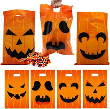 Halloween Treat Bags, Plastic Jack O Lantern Design, 11x17 Inches, Pack of 72