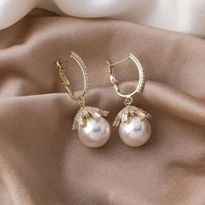 Earrings Female French Net Red 925 Silver Needle Pearl
