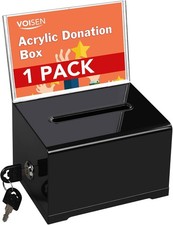 Donation Box with Lock Acrylic Black Tip Jar Sign Holder for Bar,Fundraising