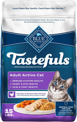 Tastefuls Natural Dry Food for Active Adult Cats, Chicken and Brown Rice Recipe,