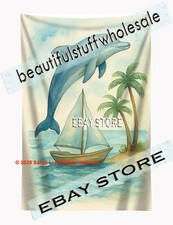 Dolphin Wall Tapestry Ocean Decor sea life art 59X82 in