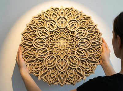 3D Mandala Wanddeko Holz Ø29cm   Handgefertigt   Farbe nach Wunsch