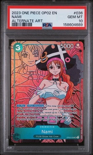 2023 ONE PIECE OP02-PARAMOUNT WAR ALTERNATE ART #036 NAMI PSA 10