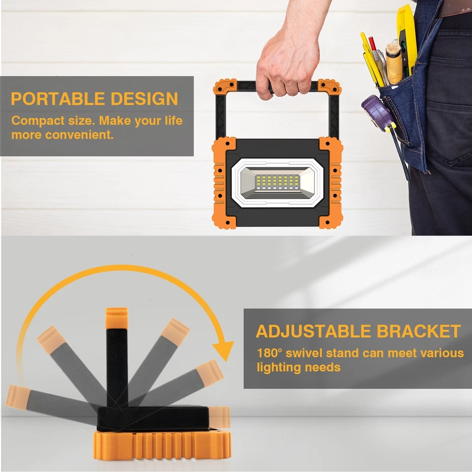 LED Baustrahler Akku LED Arbeitsstrahler Akku USB Wiederaufladbar Arbeitsleuchte - Bild 2 von 4