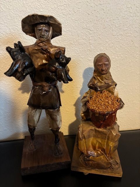 Pair of Antique Mexican Folk Art Handmade Figurines