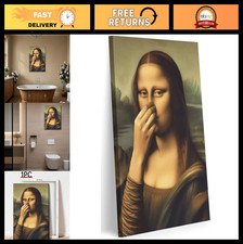 Funny Mona Lisa Bathroom Canvas Art - Humorous Toilet Decor, Vintage Whimsical P