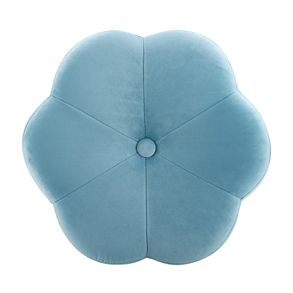 Linon Siena Gold Steel Base Upholstered Flower Shape Vanity Stool in Blue Velvet - Image 3 of 4