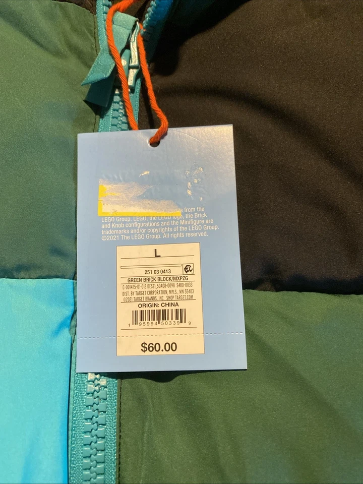 LEGO Puffer Chaqueta Abrigo Objetivo Exclusivo Para Hombre Grande Negro/Azul/Verde *NUEVO CON ETIQUETAS* Foto 4 de 4