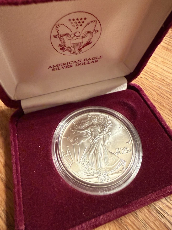 1990 Proof American Silver Eagle Dollar 1 oz .999 Fine Silver w/ Box & COA MINT - Image 2 of 3