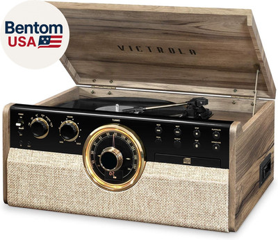 the Empire Mid-Century 6-In-1 Turntable & Multimedia Center with Built-In Speake