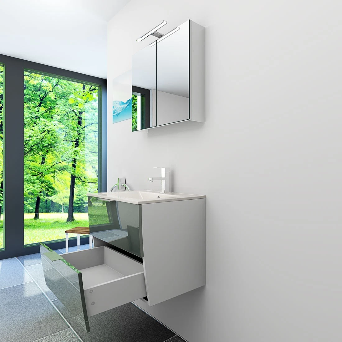 AcquaVapore Badmöbel Set Gently 2 V1 Weiß/Grau MDF Waschtisch 60cm