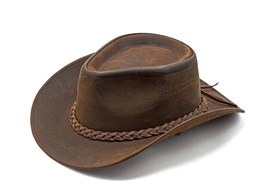 Men and Women Brown Genuine Leather Cowboy Western Hat - Image 4 of 4