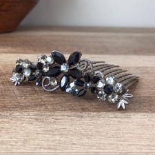 Vintage Rhinestone Floral Metal Hair Comb