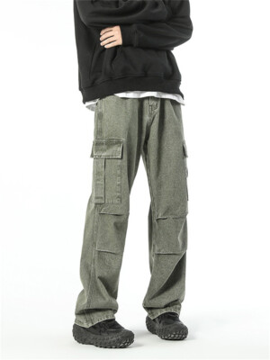 Mens Jeans Straight Denim Pants Casual Stretch Hip Hop Baggy