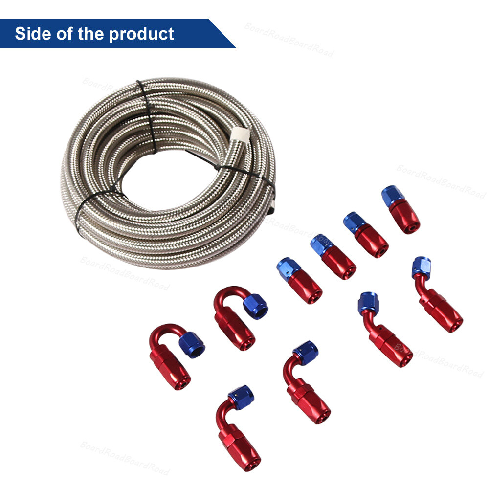 6AN 3/8" Nylon Braided Fuel Line Kit w/Oil/Gas/Fuel Hose End Fittings
