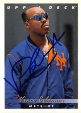 Vince Coleman autographed baseball card (New York Mets) 1993 Upper Deck #748