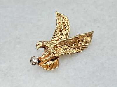 Vintage 14K Gold 3D Diamant Amerikanischer Weißkopfseeadler im Flug Anhänger oder Charm