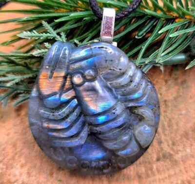 Nature Labradorite Flashy Carved Horoscope Scorpio Pendant Necklace