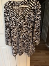 Chico’s Travelers Women’s Zebra Print Beaded Tunic Top Blouse 3/4 Sleeve Size 3