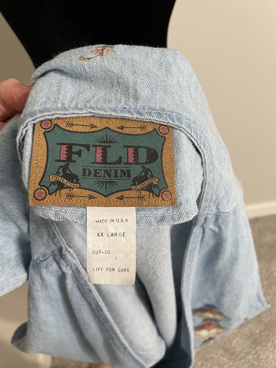 Vintage FLD Denim Made in USA Funky Bird and Mushroom Denim