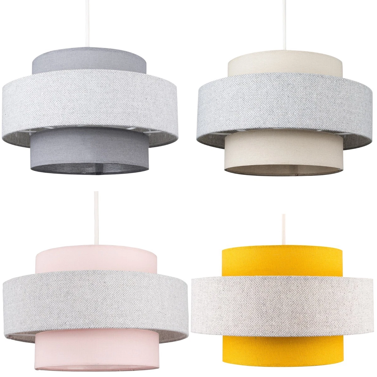 2x Herringbone Design Lampshades Easy Fit Pendant Ceiling Shades LED Light Bulbs