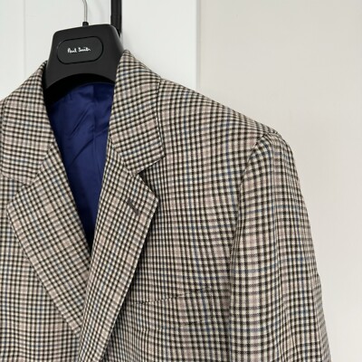 Paul Smith Wool Silk Beige Brown Blue Gingham Check Blazer 44R NEW