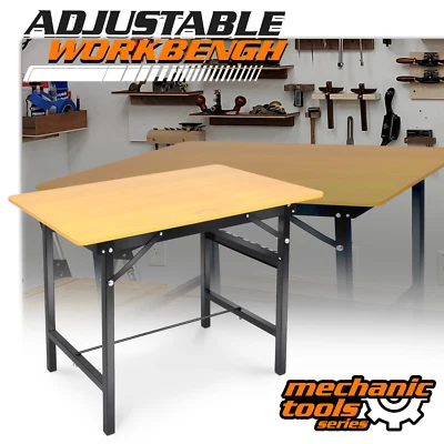 MONIBLOOM Foldable Work Bench Adjustable Metal Table Wood Top Desktop 220LBS Yellow, Black