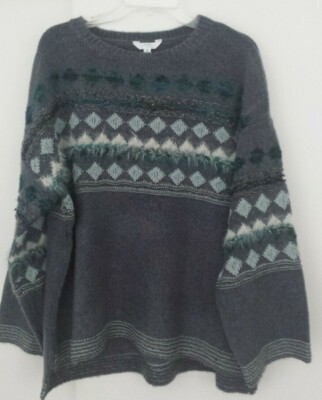 Fair Isle Sweater Womens Small (4-6) NWT Gray Hi-Lo Runs Big