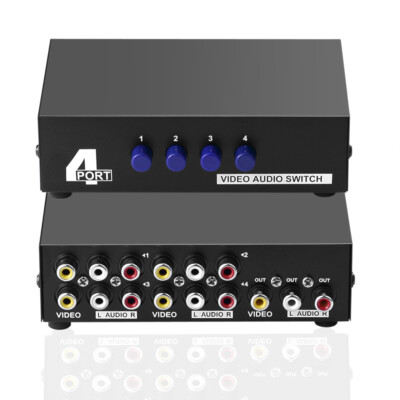 4-Wege  Audio Video AV 4 in 1 Switch heraus L/R RCA Selector Switch Box Splitter