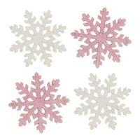Weihnachtsdeko Holz-Schneeflocken 4Cm Pink/Weiß Mit Glitter, 72 StüCk