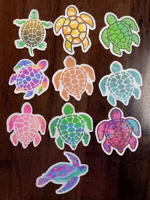 STICKERS x 10 Turtles Rainbow Color Cartoon Swimming Turtle Sticker TUR2