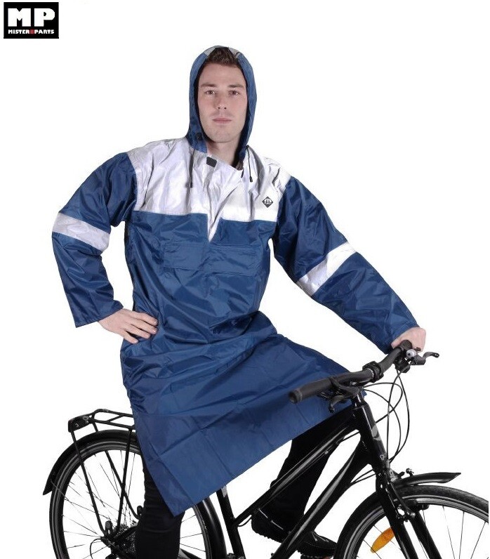 Poncho pluie vélo adulte imperméable bleu gris cape de pluie cycliste réflecteur M/L