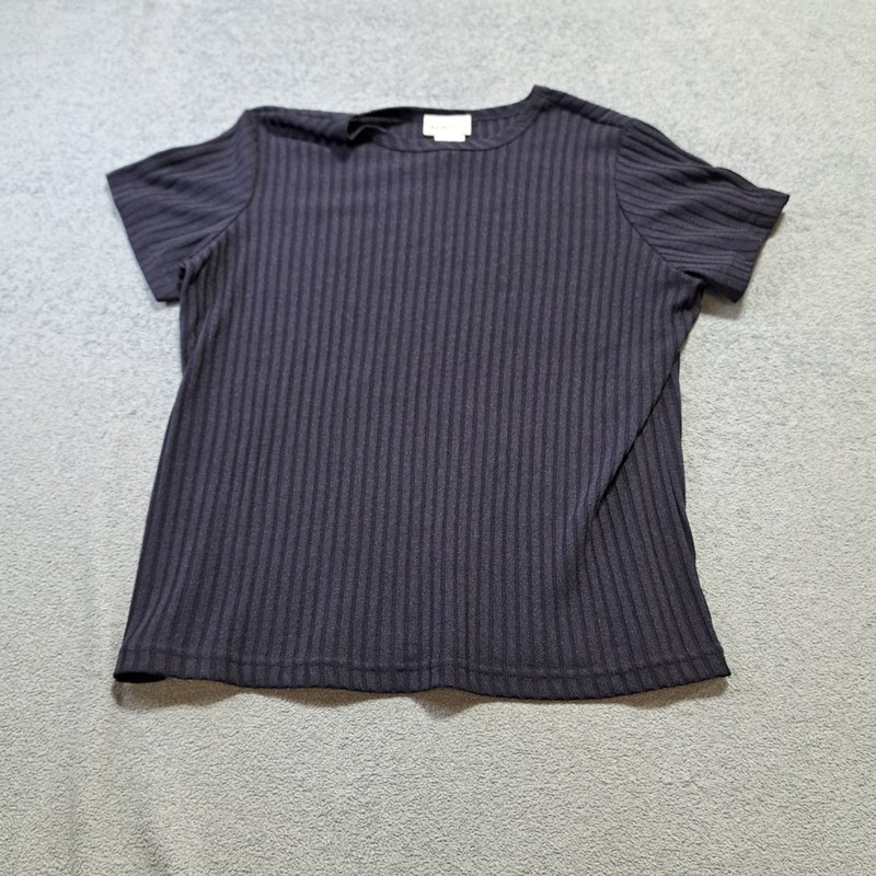 Apparenza Blue Ribbed Knit T-Shirt Top Womens Size 18W Blue Casual Round Neck