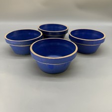 4 VTG 5 1/4'' Round Clay City Ind Pottery Stoneware Salt Glazed Bowls Blue “C”