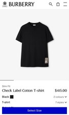 Burberry Check Label Cotton T-Shirt Black Men's Size L New with Tags