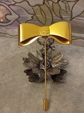 Vintage Salvatore Ferragamo Gold Plated Bow Shaped Stick Pin Brooch